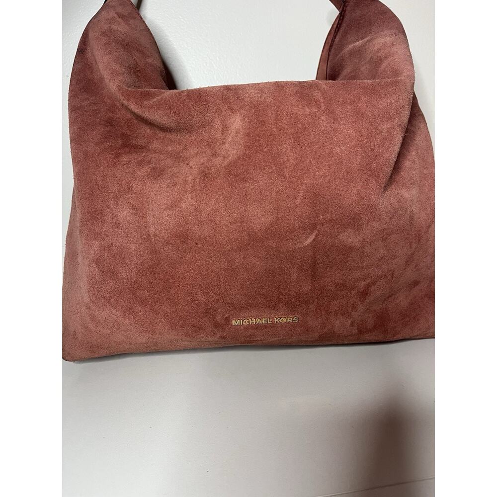 Michael Kors Brown Suede Hobo Bag Rust Color Gold Hardware Whipstitch Boho Large - Picture 2 of 13